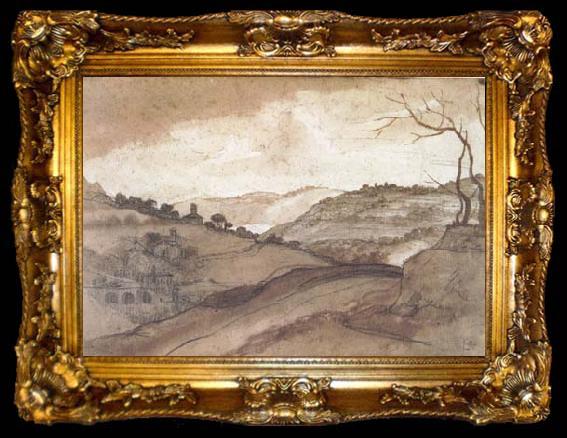 framed  Claude Lorrain Landscape Pen drawing and wash (mk17), ta009-2
